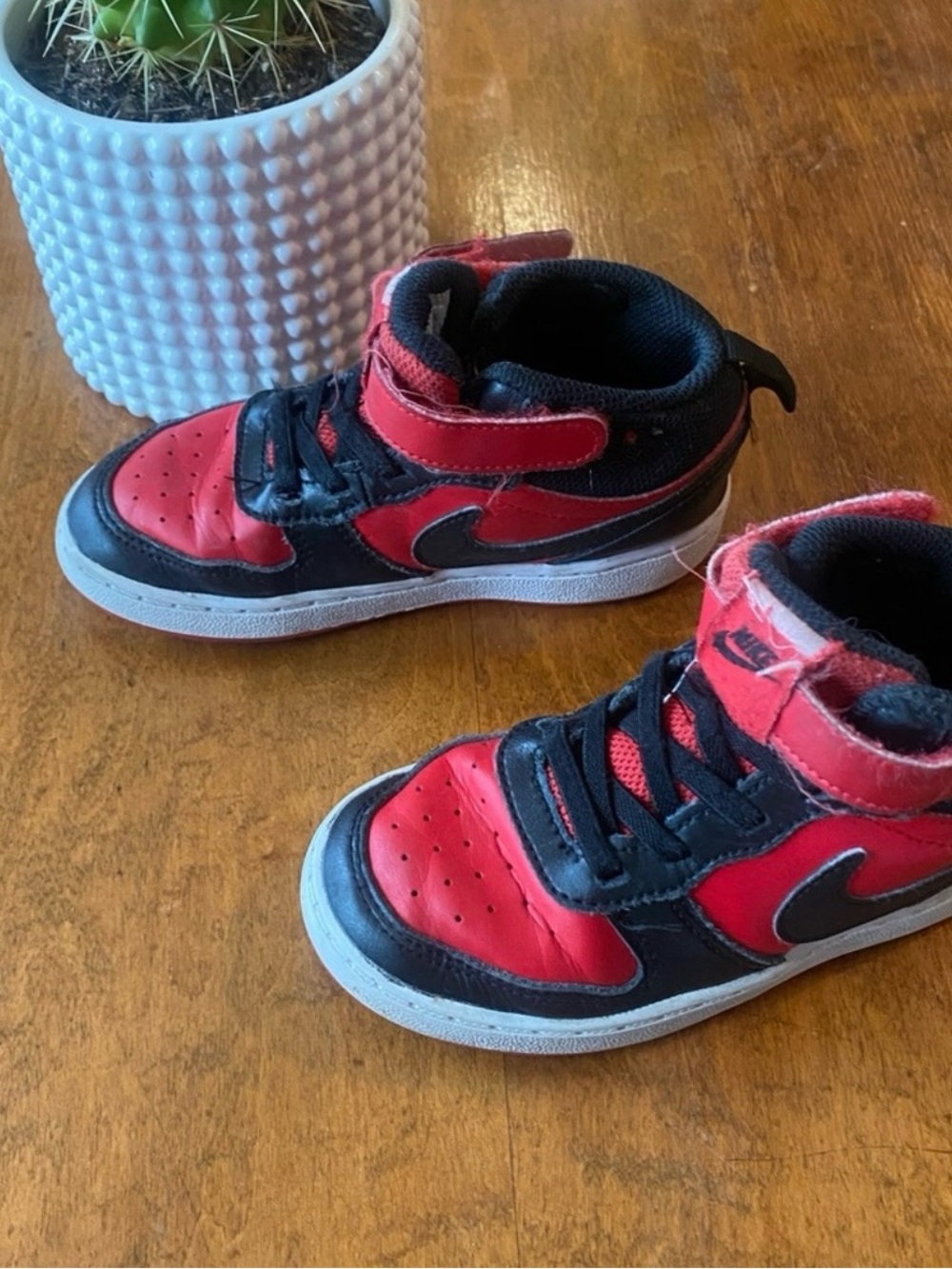 Nike Court Borough Mid 2 Kids Sneakers 10C Red Black High Top Shoes